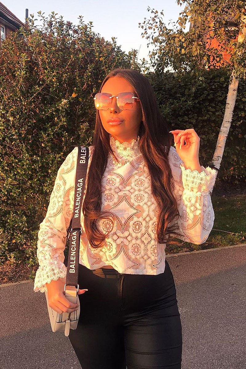 White Lace High Neck Blouse - Bay-Blouse