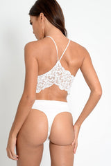 White Lace High Neck Open Back Bodysuit - Chiara-Bodysuits