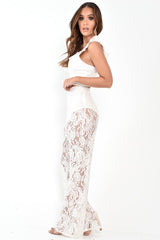 White Lace High Waist Wide Leg Trousers - Irina-Trousers