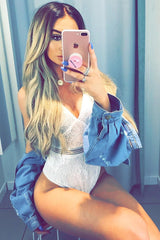 White Lace Open Back Bodysuit - Naomie-Bodysuits