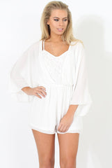 White Lace Panel Playsuit - Dawn-Playsuits