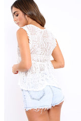 White Lace Peplum Top - Tayten-Tops