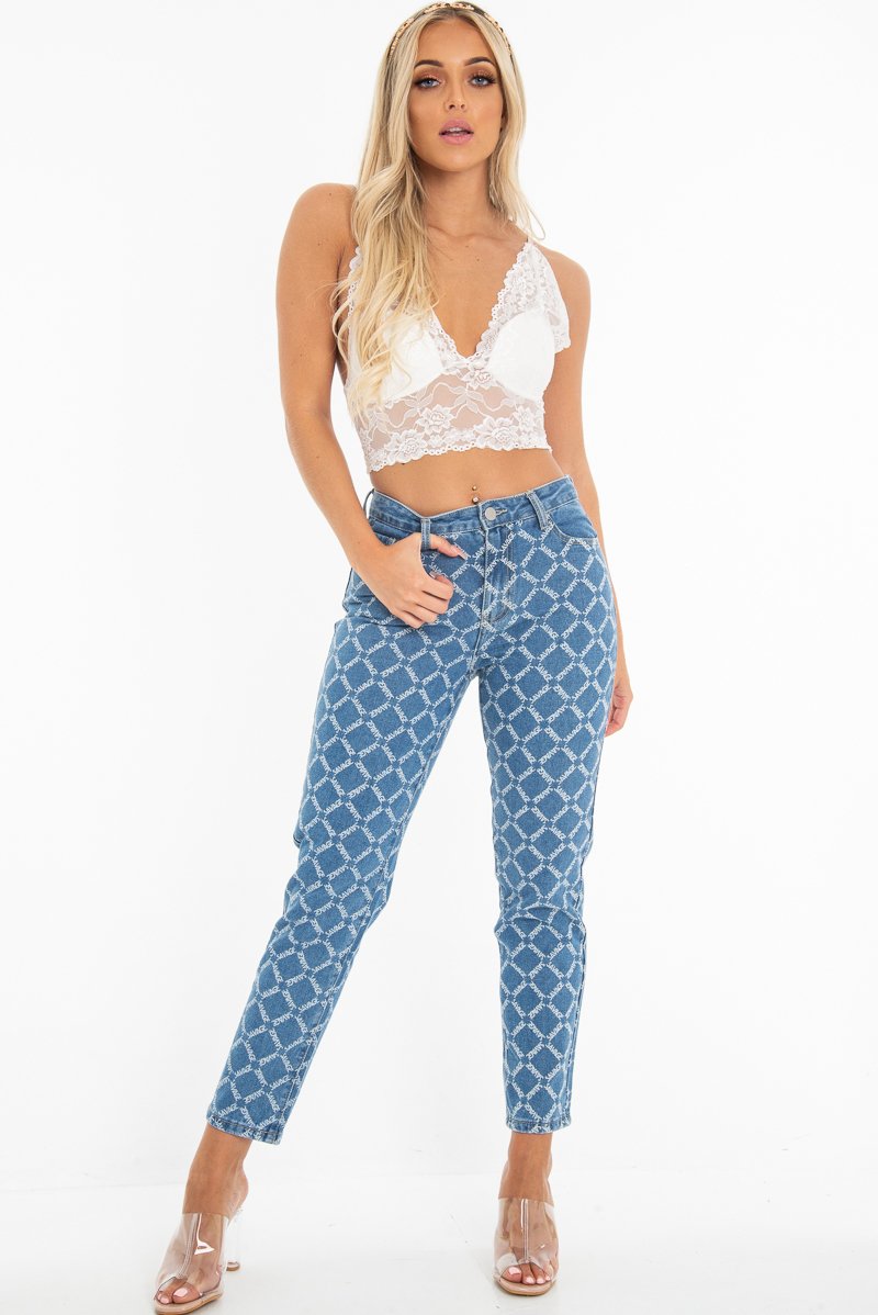 White Lace Plunge Cup Detail Bralet - Felicity-Bralets