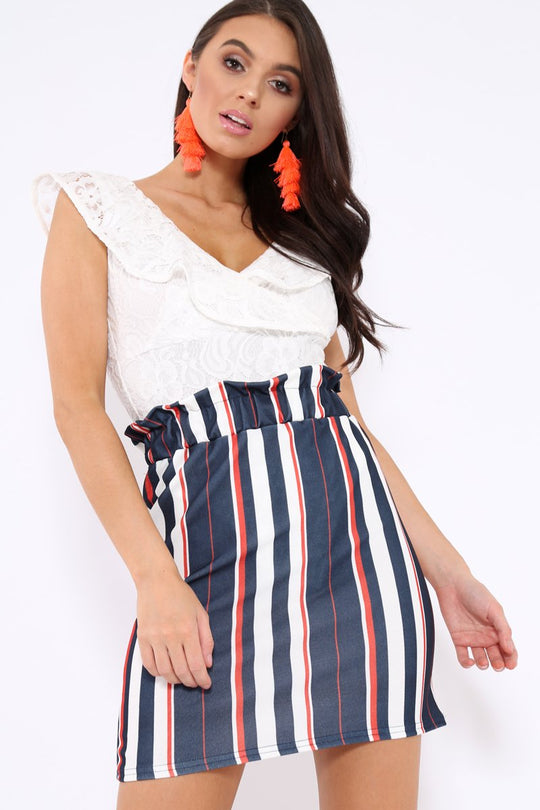 White Lace Plunge Frill Bodysuit - Maelani