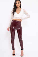 White Lace Plunge Scalloped Hem Crop Top - Elouise-Crop Tops