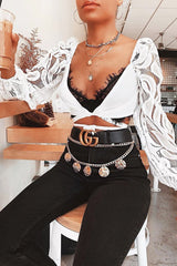 White Lace Puff Sleeve Tie Front Crop Blouse - Nishka-Blouse