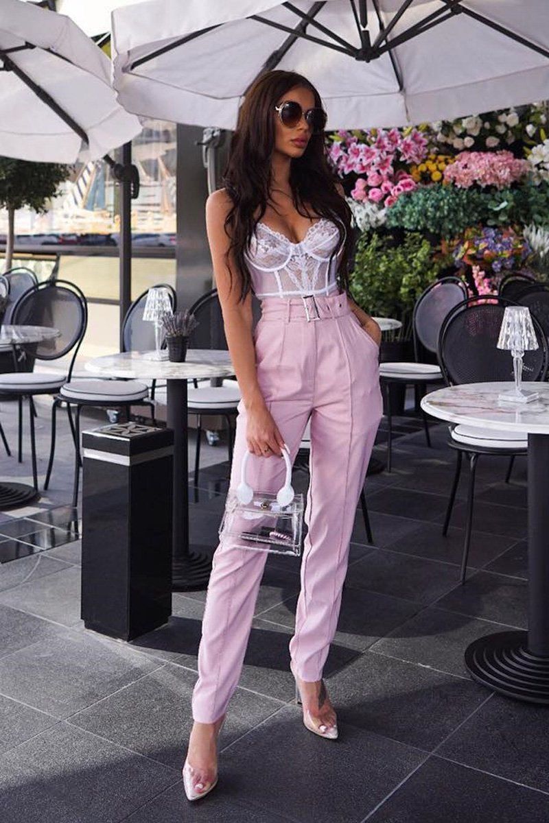 White Lace Scalloped Hem Bodysuit - Celise-Bodysuits