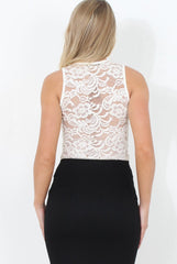 White Lace Sleeveless Bodysuit - Yasemin-Bodysuits