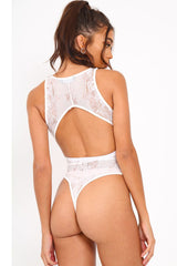 White Lace Sleeveless Open Back Bodysuit - Molina-Bodysuits