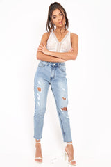 White Lace Sleeveless Open Back Bodysuit - Molina-Bodysuits