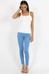 White Lace Strap Frill Top - Missy-Tops