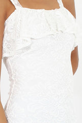 White Lace Strap Frill Top - Missy-Tops