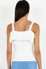 White Lace Strap Frill Top - Missy-Tops