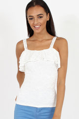 White Lace Strap Frill Top - Missy-Tops