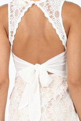 White Lace Tie Open Back Dress - Bronwyn-Dresses