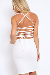 White Lace Up Back Mini Dress - Gracie-Dresses