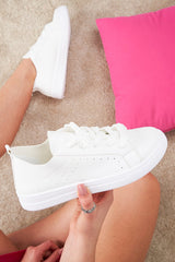 White Lace Up Canvas Style Trainer - Laken-Trainers