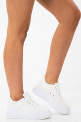 White Lace Up Chunky Sole Trainers - Karlie-Trainers