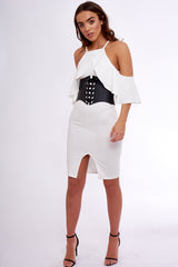 White Lace Up Corset Belt Dress - Shlya-Dresses
