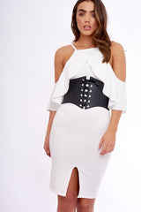 White Lace Up Corset Belt Dress - Shlya-Dresses