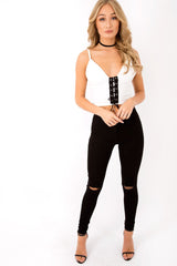 White Lace Up Crop Top - Cindi-Crop Tops