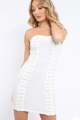 White Lace Up Front Bandeau Mini Dress - Lily-Dresses