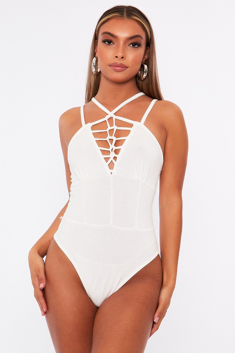 White Lace Cupped Bodysuit –