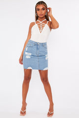 White Lace Up Front Bodysuit - Gea-Bodysuits