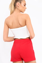 White Lace Up Front Frill Bandeau Crop Top - Cyndi-Crop Tops