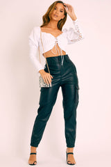 White Lace Up Front and Sleeves Milkmaid Crop Top - Zyria-Crop Tops