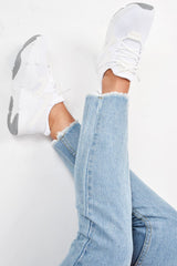 White Lace Up Glitter Mesh Trainers - Tasmina-Trainers