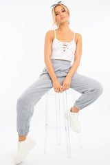 White Lace Up Ribbed Crop top - Prisha-Crop Tops