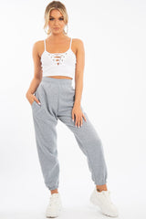 White Lace Up Ribbed Crop top - Prisha-Crop Tops