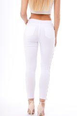 White Lace Up Sides Skinny Denim Jeans - Mallie-Jeans