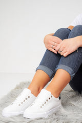 White Lace Up Trainers With Black Detail - Lailani-Trainers