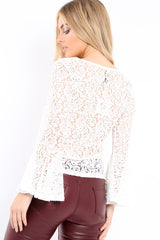 White Lace V Neck Top - Honey-Tops