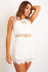 White Lace Zip Back Playsuit - Eaden-Playsuits