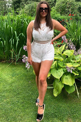 White Lace Zip Back Playsuit - Eaden-Playsuits