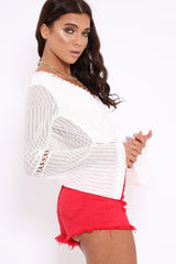White Lace and Crochet Plunge Front Bodysuit -Tamila-Bodysuits