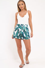 White Lace and Palm Leaf Print Playsuit - Tarini-Playsuits