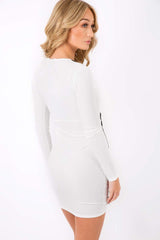 White Lace up Front Panel Mini Dress - Kathy-Dresses