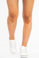 White Lace up Trainers With Rose Gold Detailing - Sandie-Trainers