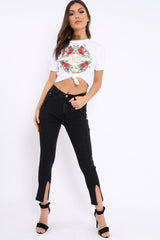 White L'amour Glitter Floral Slogan T-shirt - Jaynee-Tops