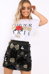 White L'amour Paris Rose Slogan T-shirt - Marissa-T-shirt