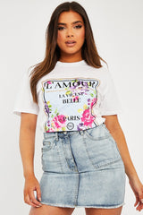 White L'amour Slogan Graphic T-shirt - Leighna-T-shirt
