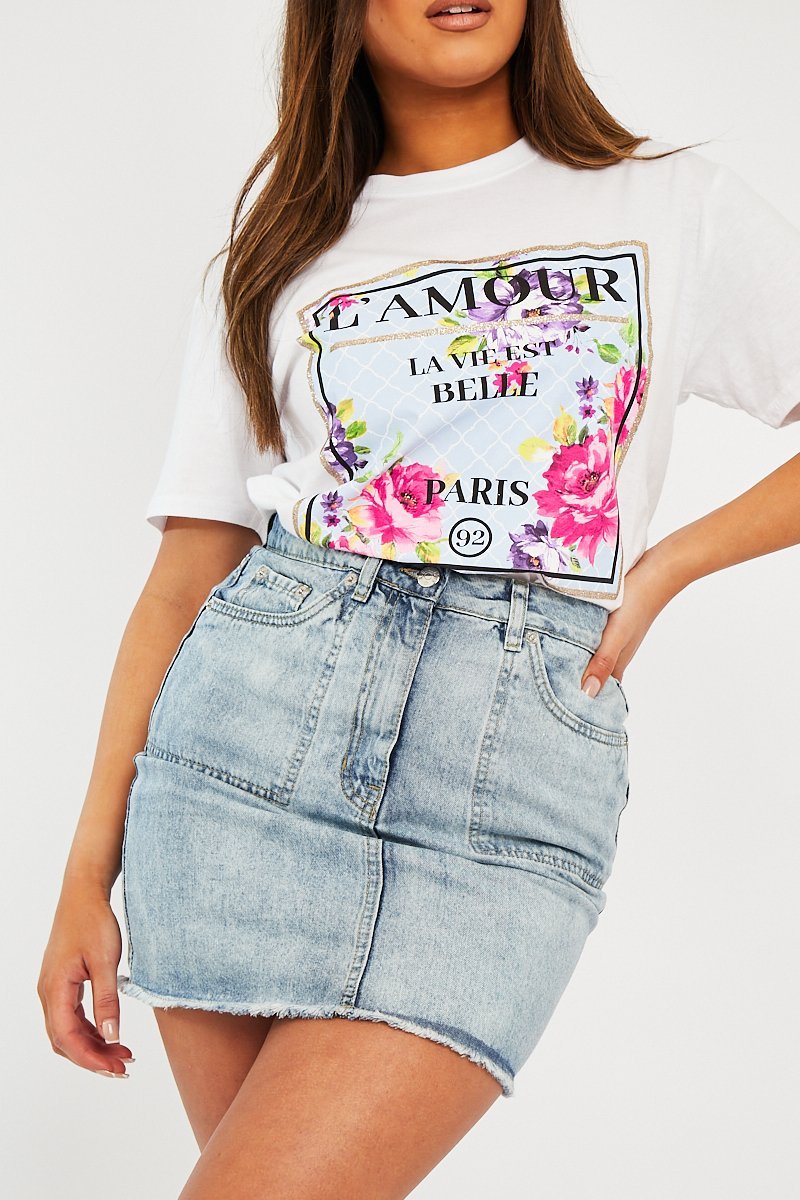 White L'amour Slogan Graphic T-shirt - Leighna-T-shirt