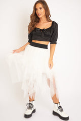 White Layered Tulle Midi Skirt - Laveta-Skirts