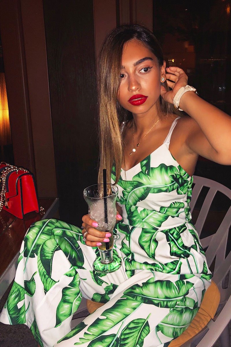 White Leaf Print Awkward Length Jumpsuit - Tallia-Jumpsuits