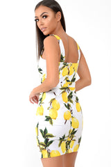 White Lemon Print Button Front Woven Mini Dress - Emillie-Dresses