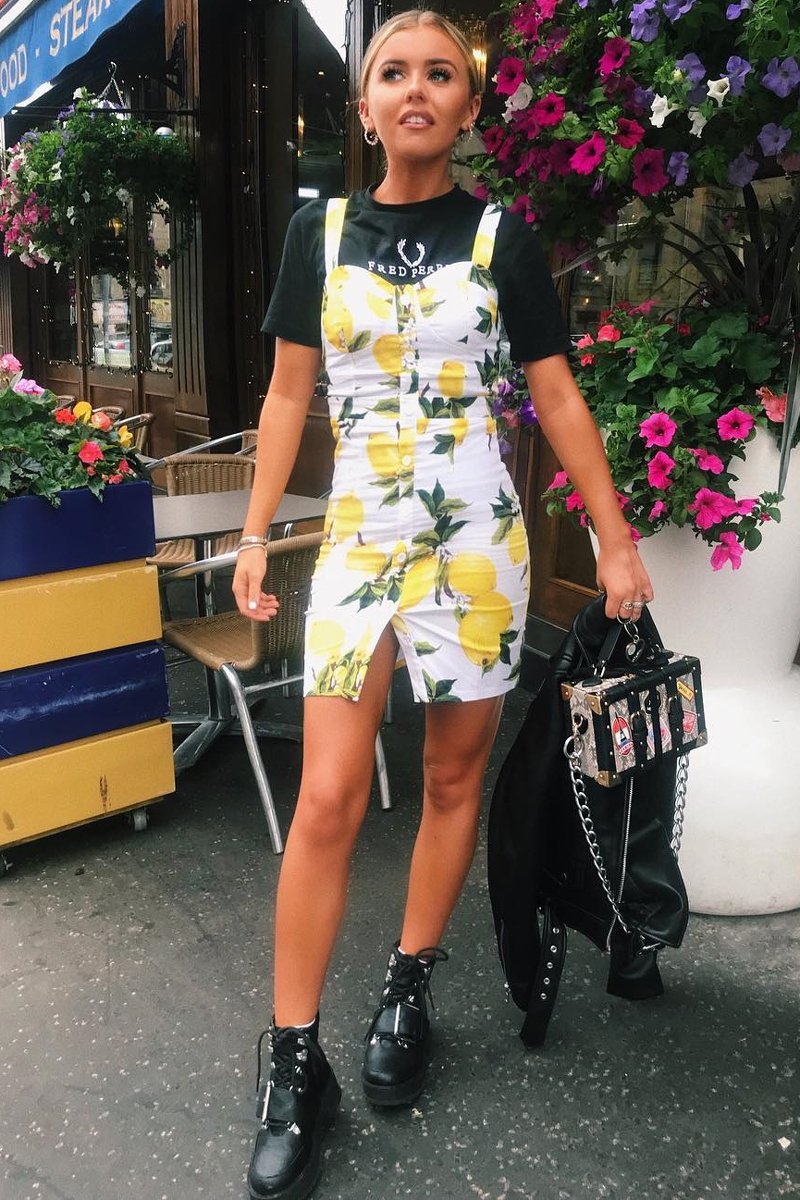 White Lemon Print Button Front Woven Mini Dress - Emillie-Dresses
